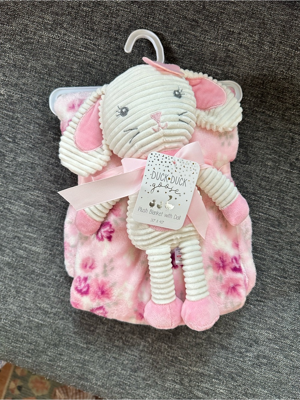 Plush Pink Bunny Blanket with Doll